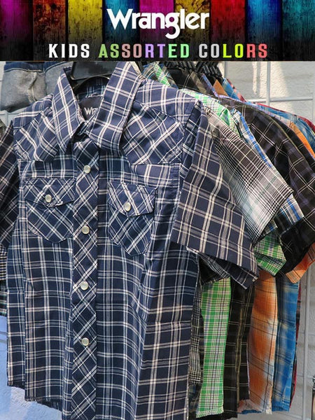 Kids Wrangler Assorted Short Sleeve Plaid Western Snap Shirt 206WAAL All Color. If you need any assistance with this item or the purchase of this item please call us at five six one seven four eight eight eight zero one Monday through Saturday 10:00a.m EST to 8:00 p.m EST
