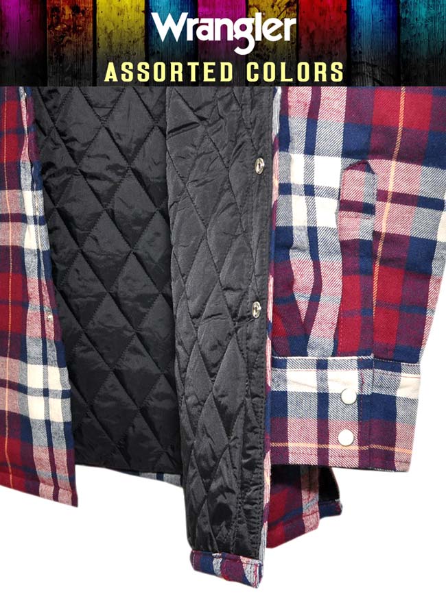Wrangler 75108AA Mens Assorted Long Sleeve Quilted Lining Flannel Shirt 4 different colors view. If you need any assistance with this item or the purchase of this item please call us at five six one seven four eight eight eight zero one Monday through Saturday 10:00a.m EST to 8:00 p.m EST