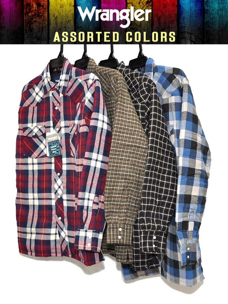 Wrangler 75108AA Mens Assorted Long Sleeve Quilted Lining Flannel Shirt 4 different colors view. If you need any assistance with this item or the purchase of this item please call us at five six one seven four eight eight eight zero one Monday through Saturday 10:00a.m EST to 8:00 p.m EST