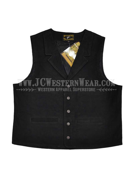 Wyoming Traders Mens Buffalo Leather Vest Black front view. If you need any assistance with this item or the purchase of this item please call us at five six one seven four eight eight eight zero one Monday through Saturday 10:00a.m EST to 8:00 p.m EST