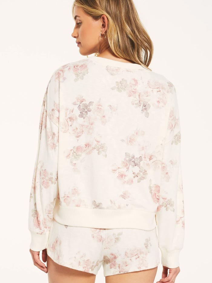 Z Supply T203442-BONE Womens Elle Floral Long Sleeve Slub Sweater Bone front view. If you need any assistance with this item or the purchase of this item please call us at five six one seven four eight eight eight zero one Monday through Saturday 10:00a.m EST to 8:00 p.m EST