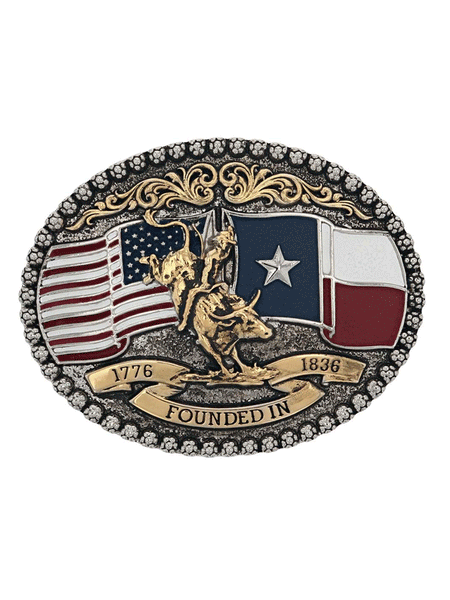 Montana Silversmiths A920 Texas 1836 Attitude Belt Buckle Silver front view. If you need any assistance with this item or the purchase of this item please call us at five six one seven four eight eight eight zero one Monday through Saturday 10:00a.m EST to 8:00 p.m EST