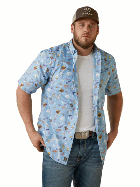 Ariat 10044986 Mens Mauricio Classic Short Sleeve Shirt Lilac front view. If you need any assistance with this item or the purchase of this item please call us at five six one seven four eight eight eight zero one Monday through Saturday 10:00a.m EST to 8:00 p.m EST