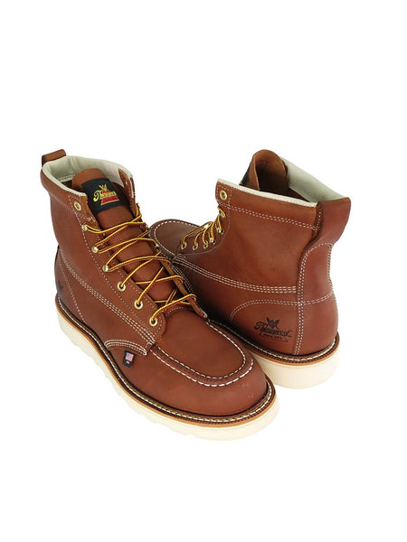 Thorogood 814-4200 Moc Toe Work Boots Men\'s 9 2E USA Made Tobacco Leather Thorogood 814-4200 American Made 6-inch Moc Toe Wedge Sole Boots main image 4