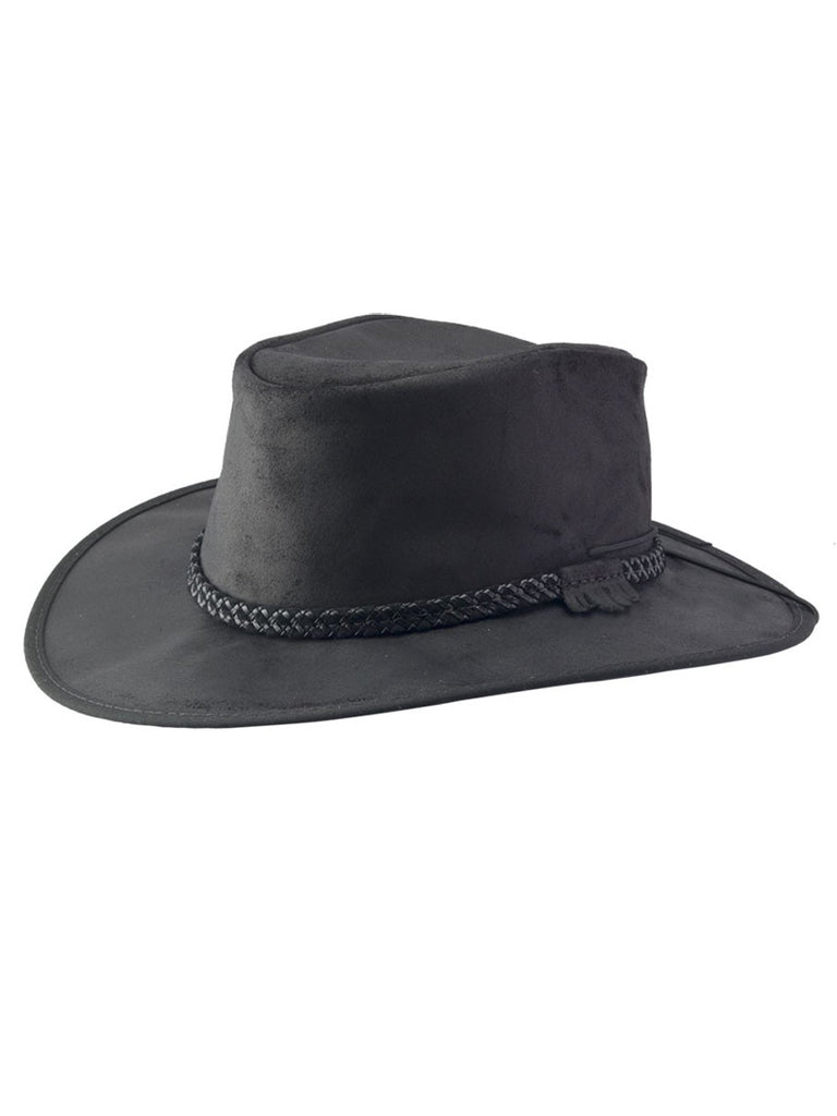 American Hat Makers CRUSHER-BLK Leather Outback Hat Black front view. If you need any assistance with this item or the purchase of this item please call us at five six one seven four eight eight eight zero one Monday through Saturday 10:00a.m EST to 8:00 p.m EST