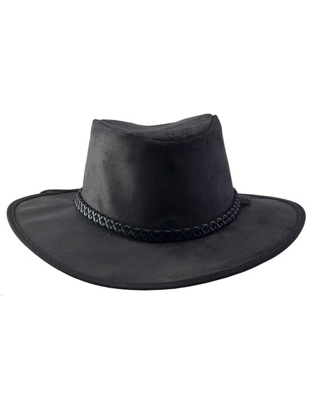 American Hat Makers CRUSHER-BLK Leather Outback Hat Black front view. If you need any assistance with this item or the purchase of this item please call us at five six one seven four eight eight eight zero one Monday through Saturday 10:00a.m EST to 8:00 p.m EST