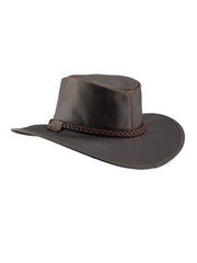 American Hat Makers CRUSHER-CHO Leather Outback Hat Chocolate back view. If you need any assistance with this item or the purchase of this item please call us at five six one seven four eight eight eight zero one Monday through Saturday 10:00a.m EST to 8:00 p.m EST