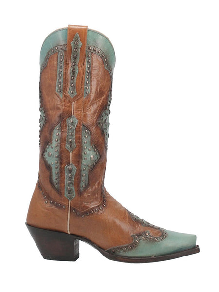 Dan Post DP4383 Womens TARYN Leather Boot Brown And Turquoise side view. If you need any assistance with this item or the purchase of this item please call us at five six one seven four eight eight eight zero one Monday through Saturday 10:00a.m EST to 8:00 p.m EST