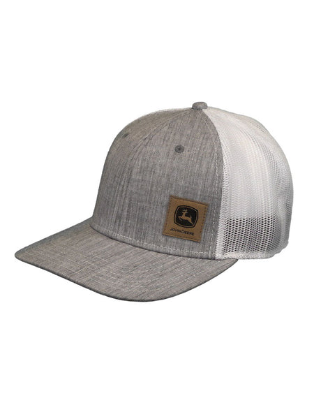 John Deere LP73374 Suede Logo Cap Grey front and side view. If you need any assistance with this item or the purchase of this item please call us at five six one seven four eight eight eight zero one Monday through Saturday 10:00a.m EST to 8:00 p.m EST