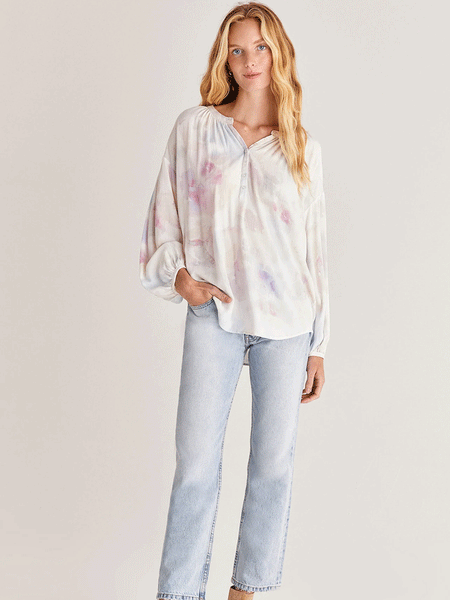 Z Supply ZT221831 Womens Woven Top Bayfront Watercolor full front view. If you need any assistance with this item or the purchase of this item please call us at five six one seven four eight eight eight zero one Monday through Saturday 10:00a.m EST to 8:00 p.m EST