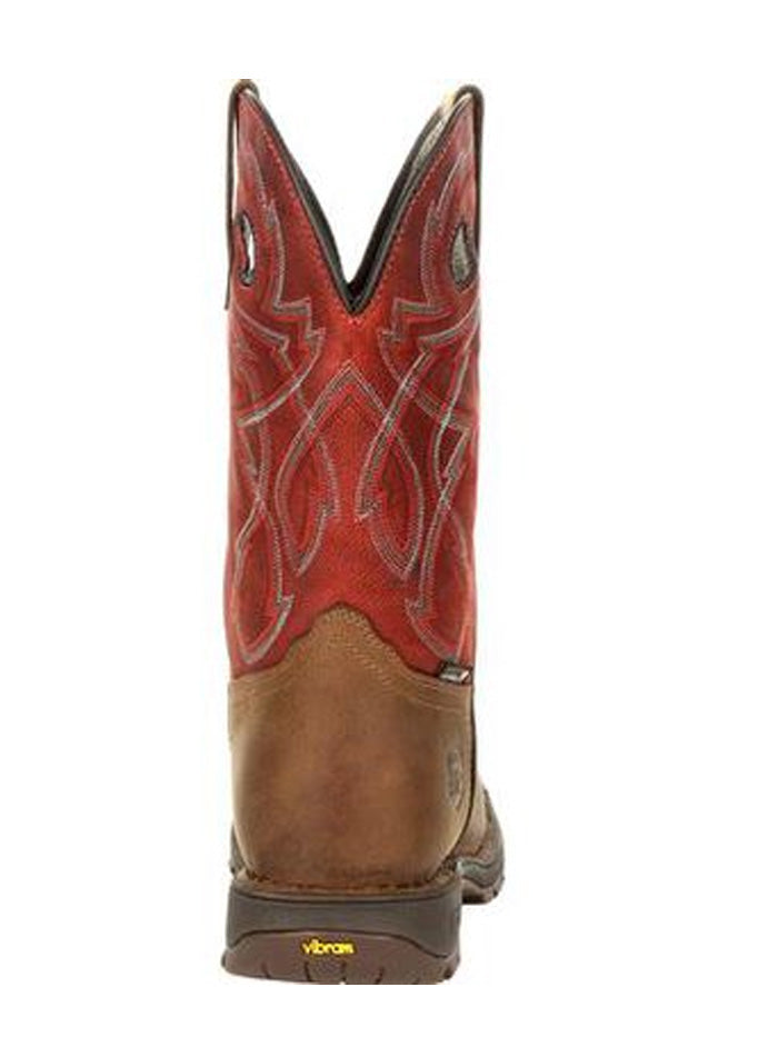 Rocky RKW0316 Mens Legacy 32 Waterproof Western Boot Tan Red front and side view. If you need any assistance with this item or the purchase of this item please call us at five six one seven four eight eight eight zero one Monday through Saturday 10:00a.m EST to 8:00 p.m EST