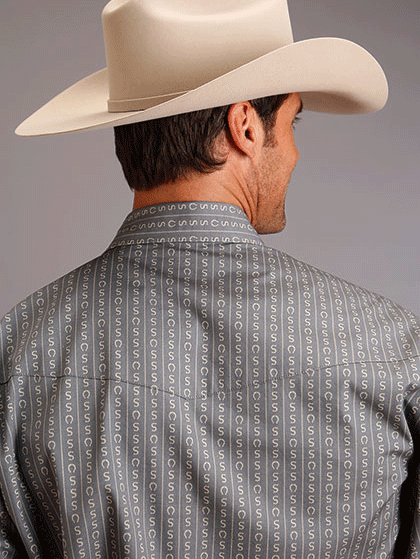 Men's Horseshoe Poplin Print Western Shirt