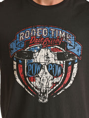 Rock & Roll Denim RRUT21R12R Dale Graphic Tee Black close up. If you need any assistance with this item or the purchase of this item please call us at five six one seven four eight eight eight zero one Monday through Saturday 10:00a.m EST to 8:00 p.m EST