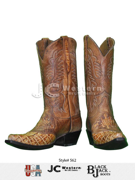 Black Jack 562-53 Mens Alligator Boots Burnished Tan Cognac side and front view pair. If you need any assistance with this item or the purchase of this item please call us at five six one seven four eight eight eight zero one Monday through Saturday 10:00a.m EST to 8:00 p.m EST