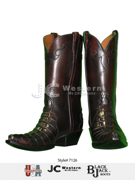 Black Jack 7126 Mens Alligator Tail Western Boots Black Cherry front and inner side view. If you need any assistance with this item or the purchase of this item please call us at five six one seven four eight eight eight zero one Monday through Saturday 10:00a.m EST to 8:00 p.m EST