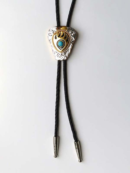 Double S 22281 Bear Paw Turquoise Stone Bolo Tie Gold front view. If you need any assistance with this item or the purchase of this item please call us at five six one seven four eight eight eight zero one Monday through Saturday 10:00a.m EST to 8:00 p.m EST