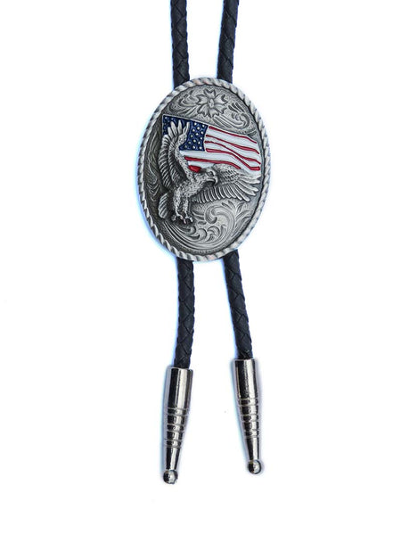 Double S 22612 Eagle with USA Flag Oval Bolo Tie Silver alternate front view. If you need any assistance with this item or the purchase of this item please call us at five six one seven four eight eight eight zero one Monday through Saturday 10:00a.m EST to 8:00 p.m EST
