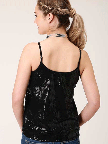 Roper 03-052-0565-0145 Womens Sleeveless Sequin Camisole Black back view. If you need any assistance with this item or the purchase of this item please call us at five six one seven four eight eight eight zero one Monday through Saturday 10:00a.m EST to 8:00 p.m EST