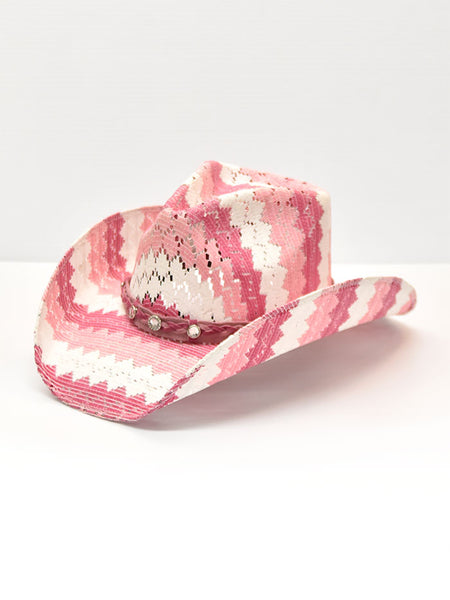 Bullhide TEENAGE DREAM 2766 Kids Western Straw Hat Pink side and front view. If you need any assistance with this item or the purchase of this item please call us at five six one seven four eight eight eight zero one Monday through Saturday 10:00a.m EST to 8:00 p.m EST