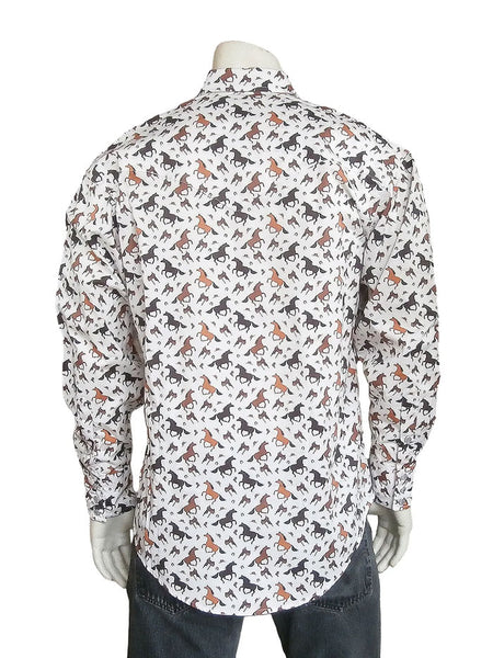 Rockmount 6808 Mens Horse Print Western Shirt White back view. If you need any assistance with this item or the purchase of this item please call us at five six one seven four eight eight eight zero one Monday through Saturday 10:00a.m EST to 8:00 p.m EST