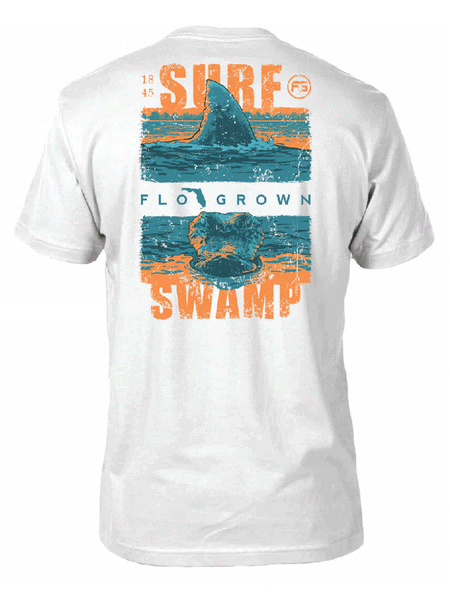 FloGrown FGM-1567 Surf Swamp Tee White back view. If you need any assistance with this item or the purchase of this item please call us at five six one seven four eight eight eight zero one Monday through Saturday 10:00a.m EST to 8:00 p.m EST