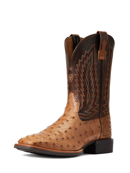 Ariat 10040281 Mens Quantum Primo Full Quill Ostrich Western Boot Beam Brown front and side view. If you need any assistance with this item or the purchase of this item please call us at five six one seven four eight eight eight zero one Monday through Saturday 10:00a.m EST to 8:00 p.m EST