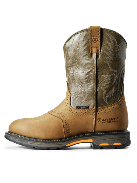 Ariat 10008633 Mens WorkHog Waterproof Work Boot Aged Bark side view. If you need any assistance with this item or the purchase of this item please call us at five six one seven four eight eight eight zero one Monday through Saturday 10:00a.m EST to 8:00 p.m EST