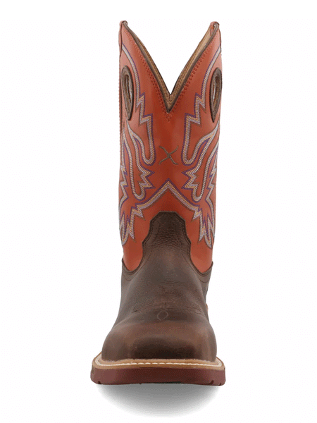 Twisted X MXBNW03 Mens Waterproof Nano Toe Western Work Boot Brown And Orange front view. If you need any assistance with this item or the purchase of this item please call us at five six one seven four eight eight eight zero one Monday through Saturday 10:00a.m EST to 8:00 p.m EST
