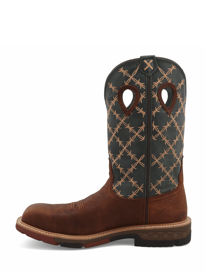 Twisted X MXBN002 Mens Nano Toe Western Work Boot Mocha And Slate front and side view. If you need any assistance with this item or the purchase of this item please call us at five six one seven four eight eight eight zero one Monday through Saturday 10:00a.m EST to 8:00 p.m EST