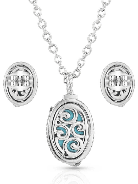 Montana Silversmiths JS5375 Womens World's Feather Turquoise Jewelry Set Silver back view. If you need any assistance with this item or the purchase of this item please call us at five six one seven four eight eight eight zero one Monday through Saturday 10:00a.m EST to 8:00 p.m EST
