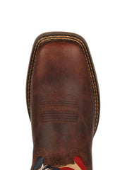 Durango DB5554 Mens Patriotic Pull-On Boot toe view from above. If you need any assistance with this item or the purchase of this item please call us at five six one seven four eight eight eight zero one Monday through Saturday 10:00a.m EST to 8:00 p.m EST