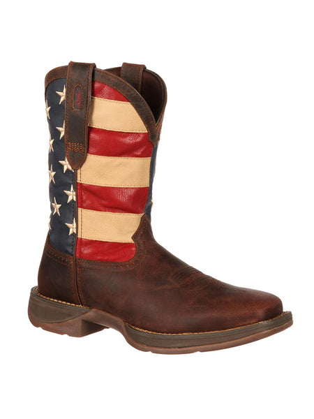 Durango DB5554 Mens Patriotic Pull-On Boot front and side view. If you need any assistance with this item or the purchase of this item please call us at five six one seven four eight eight eight zero one Monday through Saturday 10:00a.m EST to 8:00 p.m EST