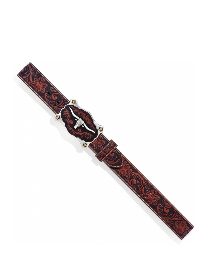 Justin C11194 Mens Classic Longhorn Leather Belt Tan front view. If you need any assistance with this item or the purchase of this item please call us at five six one seven four eight eight eight zero one Monday through Saturday 10:00a.m EST to 8:00 p.m EST