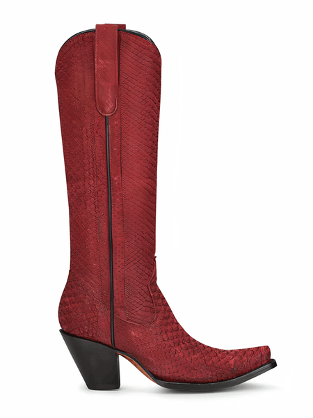 Corral A4194 Ladies Python Tall Top Western Boot Red side view. If you need any assistance with this item or the purchase of this item please call us at five six one seven four eight eight eight zero one Monday through Saturday 10:00a.m EST to 8:00 p.m EST
