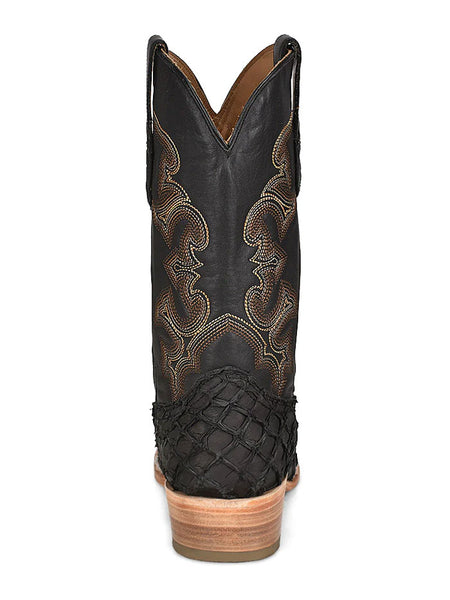 Corral A4339 Mens Pirarucu Fish Embroidery Boot Black back view. If you need any assistance with this item or the purchase of this item please call us at five six one seven four eight eight eight zero one Monday through Saturday 10:00a.m EST to 8:00 p.m EST