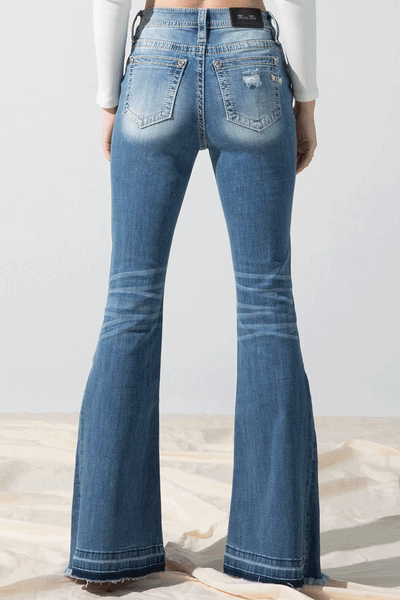 Miss Me H3636F56 Womens Not So Fray High Rise Flare Jeans Light Blue