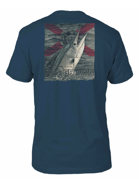 FloGrown FGM-1524 Rough Water Marlin Tee Cool Blue back view. If you need any assistance with this item or the purchase of this item please call us at five six one seven four eight eight eight zero one Monday through Saturday 10:00a.m EST to 8:00 p.m EST