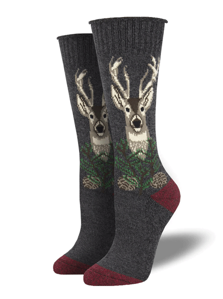 Socksmith RBC1969S-CHA Outlands Recycled Cotton The Buck Stops Here Socks Charcoal fronv and side view. If you need any assistance with this item or the purchase of this item please call us at five six one seven four eight eight eight zero one Monday through Saturday 10:00a.m EST to 8:00 p.m EST