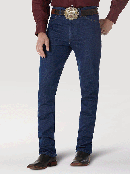 Wrangler 0936PWD Mens Cowboy Cut Slim Fit Jeans Prewashed Indigo front view. If you need any assistance with this item or the purchase of this item please call us at five six one seven four eight eight eight zero one Monday through Saturday 10:00a.m EST to 8:00 p.m EST