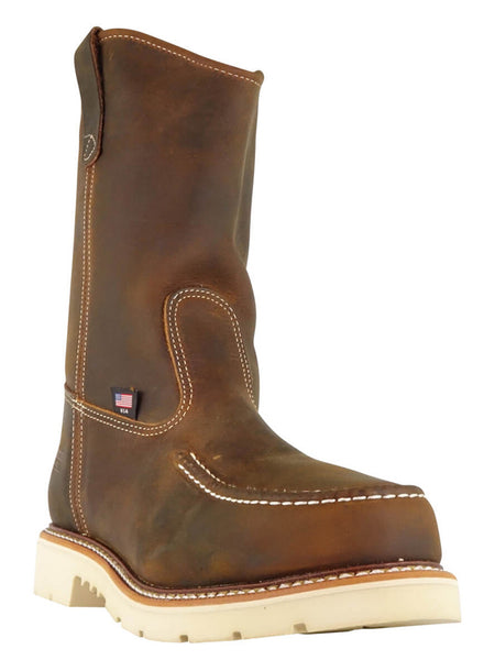 Thorogood 804-3311 Mens Trail Safety Toe Work Boot Brown front and side view. If you need any assistance with this item or the purchase of this item please call us at five six one seven four eight eight eight zero one Monday through Saturday 10:00a.m EST to 8:00 p.m EST