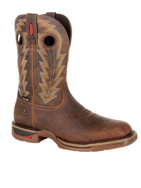 Rocky RKW0278 Mens Long Range Waterproof Work Boot Distressed Brown front and side view. If you need any assistance with this item or the purchase of this item please call us at five six one seven four eight eight eight zero one Monday through Saturday 10:00a.m EST to 8:00 p.m EST