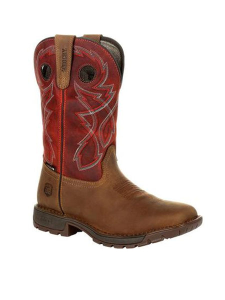 Rocky RKW0316 Mens Legacy 32 Waterproof Western Boot Tan Red front and side view. If you need any assistance with this item or the purchase of this item please call us at five six one seven four eight eight eight zero one Monday through Saturday 10:00a.m EST to 8:00 p.m EST