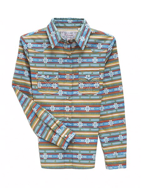 Panhandle C6S3497 Kids Girls Aztec Print Long Sleeve Snap Shirts Multi Color front view. If you need any assistance with this item or the purchase of this item please call us at five six one seven four eight eight eight zero one Monday through Saturday 10:00a.m EST to 8:00 p.m EST