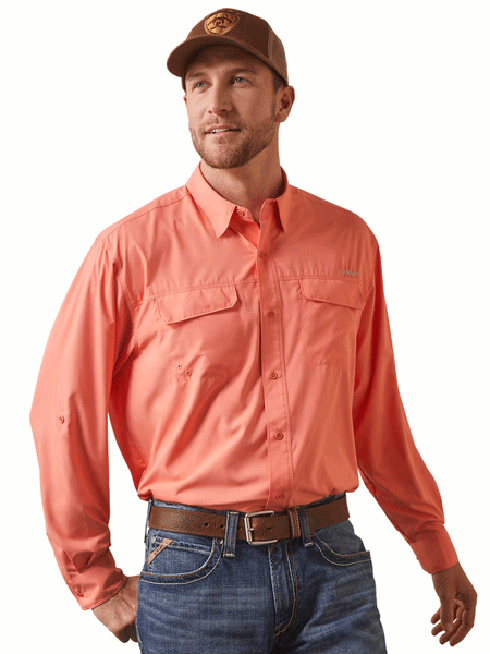 Ariat 10043423 Mens VentTEK Outbound Classic Fit Long Sleeve Shirt Peach Echo front view. If you need any assistance with this item or the purchase of this item please call us at five six one seven four eight eight eight zero one Monday through Saturday 10:00a.m EST to 8:00 p.m EST