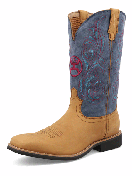 Twisted X MHY0034 Mens Hooey Boot Peanut And Teal front and side view. If you need any assistance with this item or the purchase of this item please call us at five six one seven four eight eight eight zero one Monday through Saturday 10:00a.m EST to 8:00 p.m EST