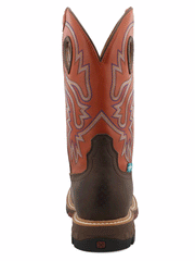 Twisted X MXBNW03 Mens Waterproof Nano Toe Western Work Boot Brown And Orange back view. If you need any assistance with this item or the purchase of this item please call us at five six one seven four eight eight eight zero one Monday through Saturday 10:00a.m EST to 8:00 p.m EST