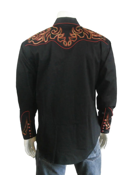 Rockmount 6701 Mens Boot Top Embroidered Western Shirt Black back view. If you need any assistance with this item or the purchase of this item please call us at five six one seven four eight eight eight zero one Monday through Saturday 10:00a.m EST to 8:00 p.m EST