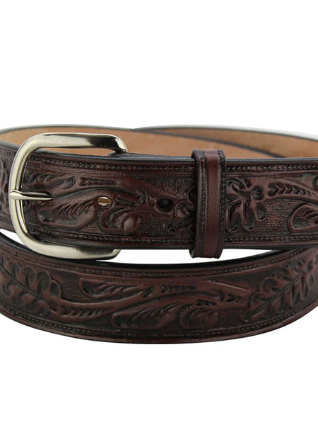 Gingerich 861428 Mens Hand Tooled Leather Belt Black Cherry front view