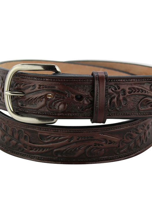 Gingerich 861428 Mens Hand Tooled Leather Belt Black Cherry front view
