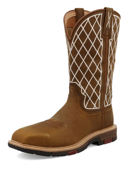 Twisted X WXBN002 Womens Western Nano Toe Work Boot Oiled Saddle & Dark Brown side / front view. If you need any assistance with this item or the purchase of this item please call us at five six one seven four eight eight eight zero one Monday through Saturday 10:00a.m EST to 8:00 p.m EST